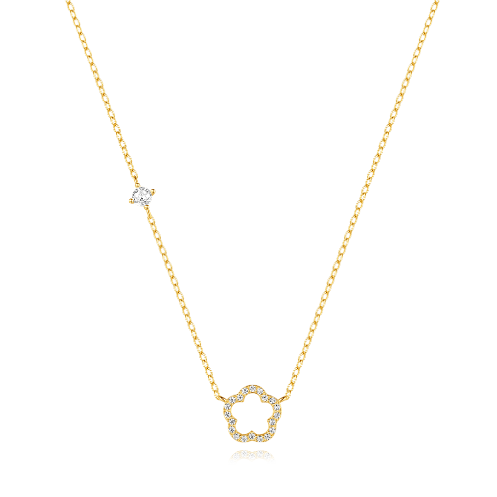S925 Sterling Silver Five Petal Flower Hollowed Out with Zirconia Classic Collarbone Necklace-Olarajewelry