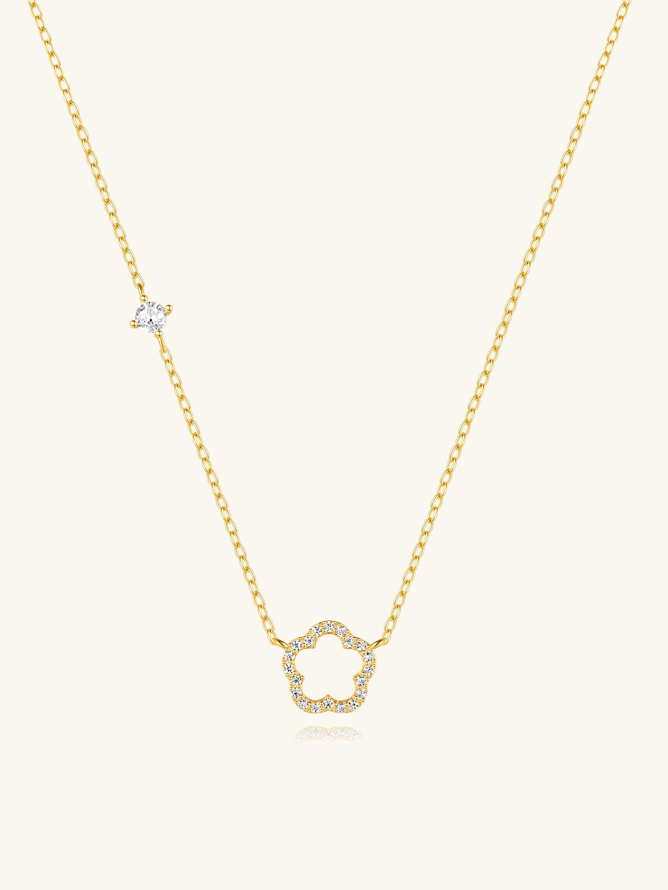 S925 Sterling Silver Five Petal Flower Hollowed Out with Zirconia Classic Collarbone Necklace-Olarajewelry