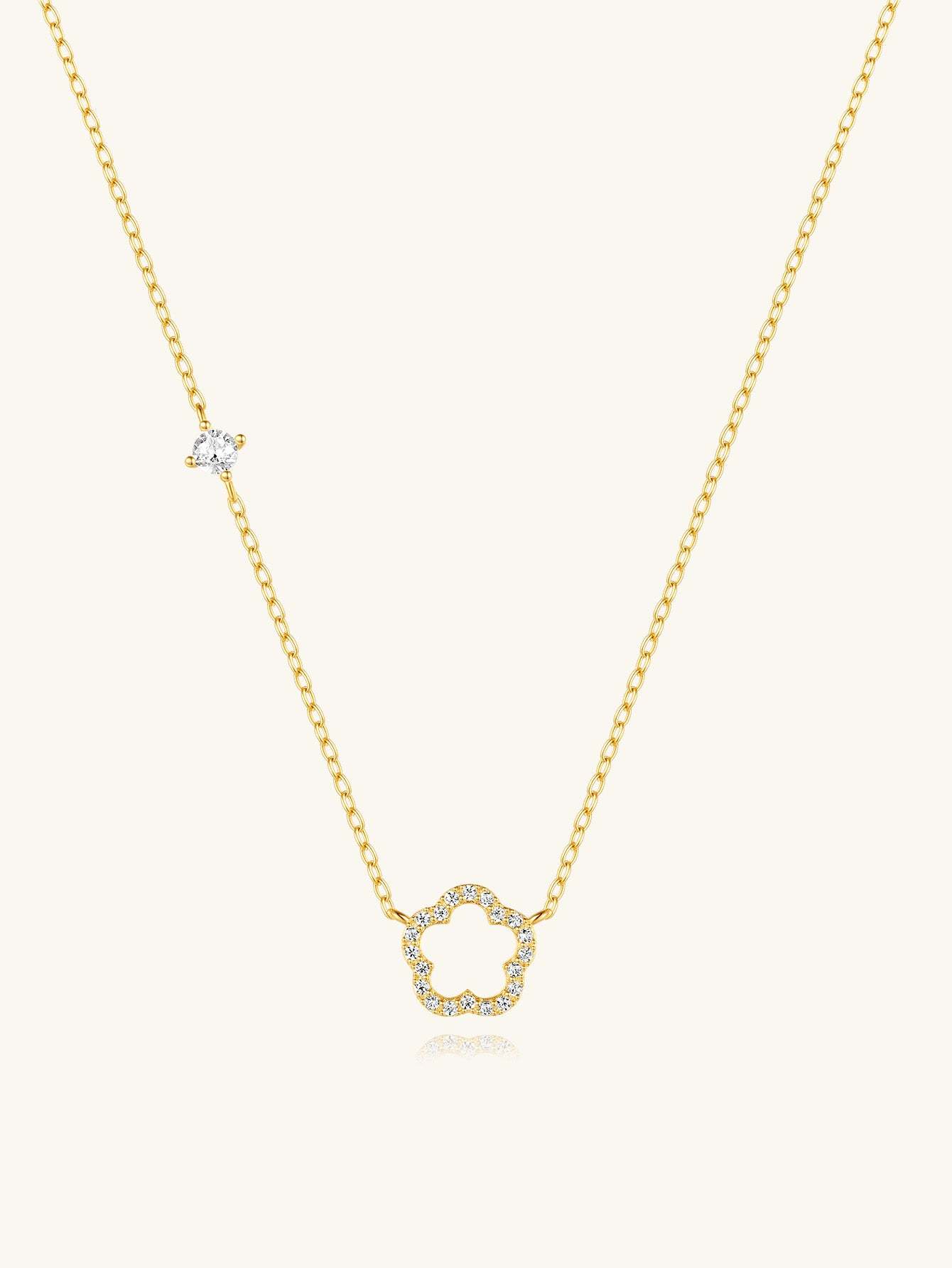 S925 Sterling Silver Five Petal Flower Hollowed Out with Zirconia Classic Collarbone Necklace-Olarajewelry