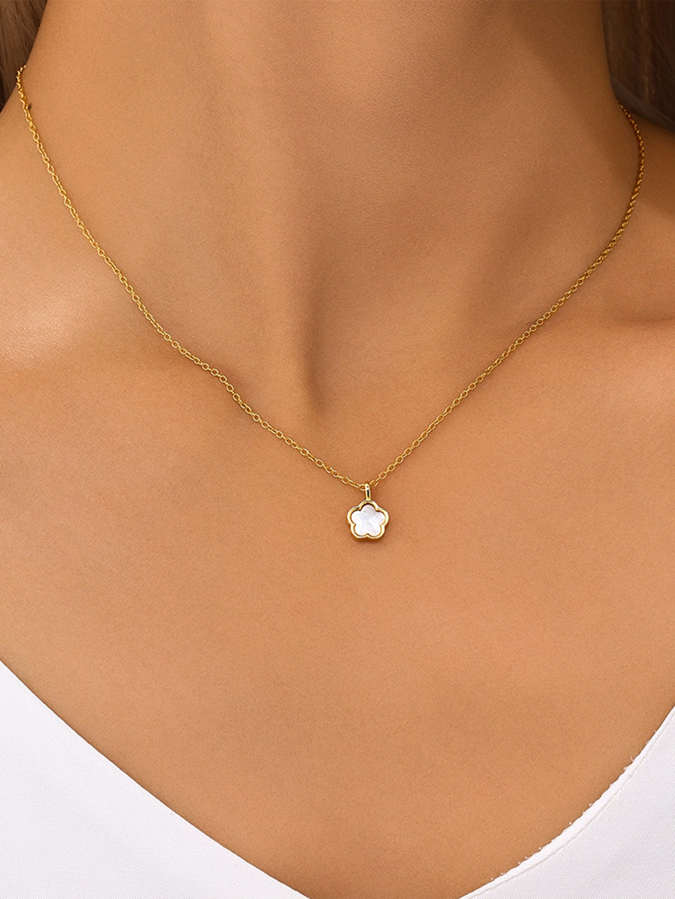 S925 Sterling Silver Delicate Five Petal Flower Classic Collarbone Necklace-Olarajewelry
