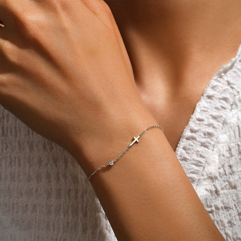 Olara 925 Sterling Silver Zircon Cross-shaped Pendant Women Daily Wear Chain Bracelet-Olarajewelry