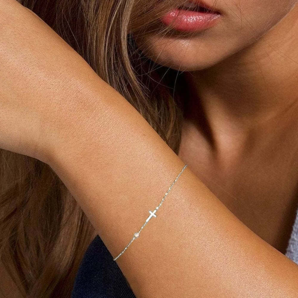 Olara 925 Sterling Silver Zircon Cross-shaped Pendant Women Daily Wear Chain Bracelet-Olarajewelry