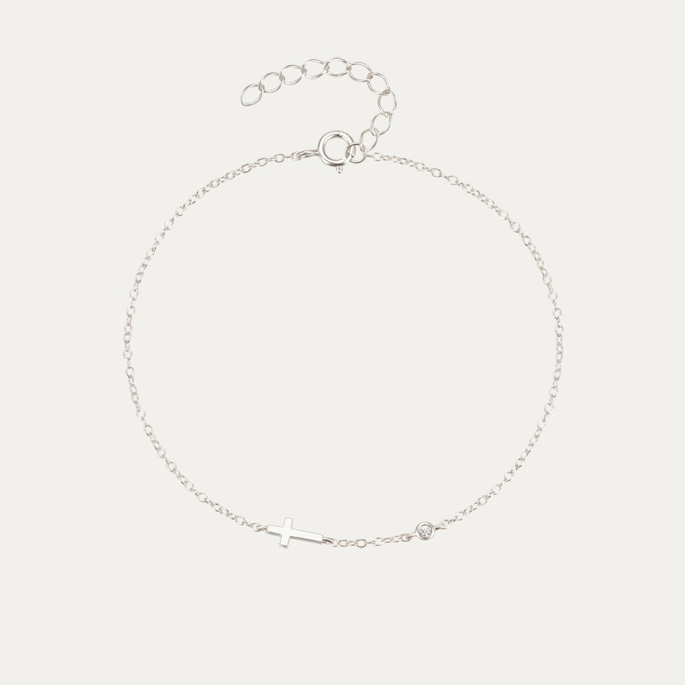 Olara 925 Sterling Silver Zircon Cross-shaped Pendant Women Daily Wear Chain Bracelet-Olarajewelry