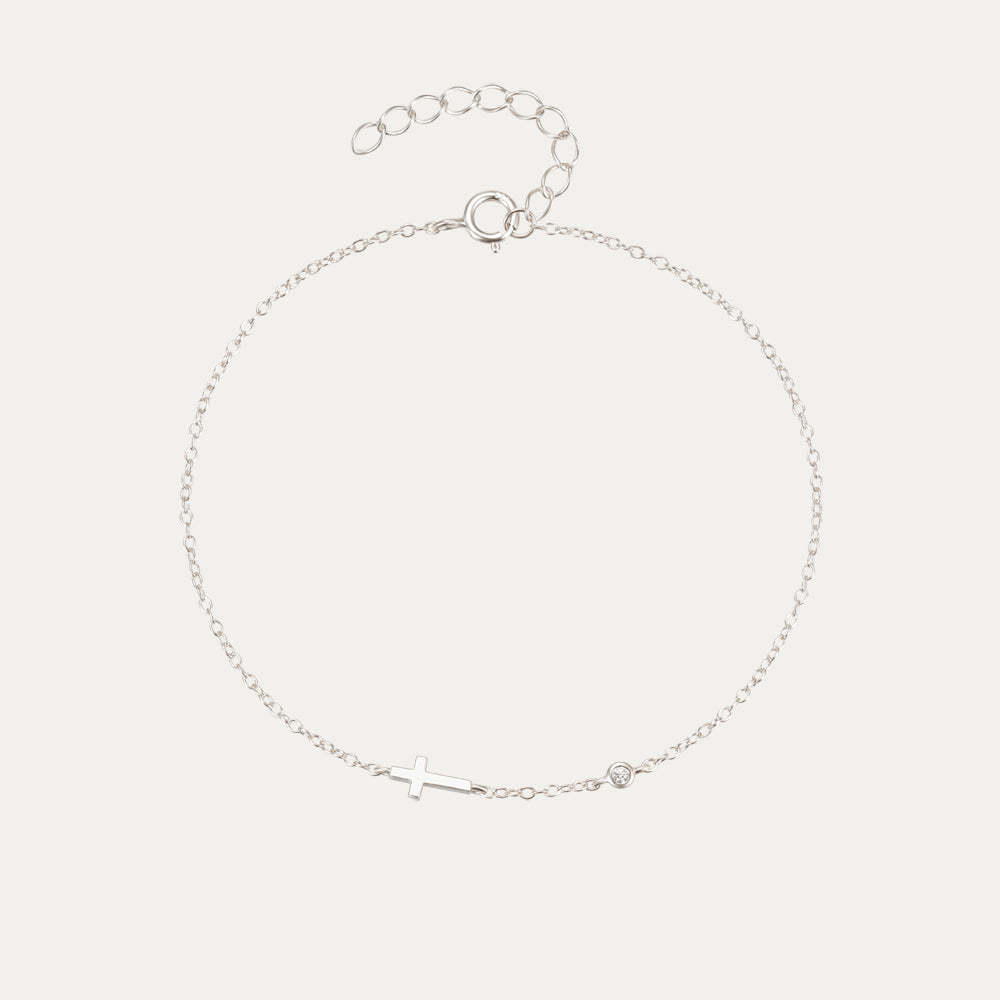 Olara 925 Sterling Silver Zircon Cross-shaped Pendant Women Daily Wear Chain Bracelet-Olarajewelry