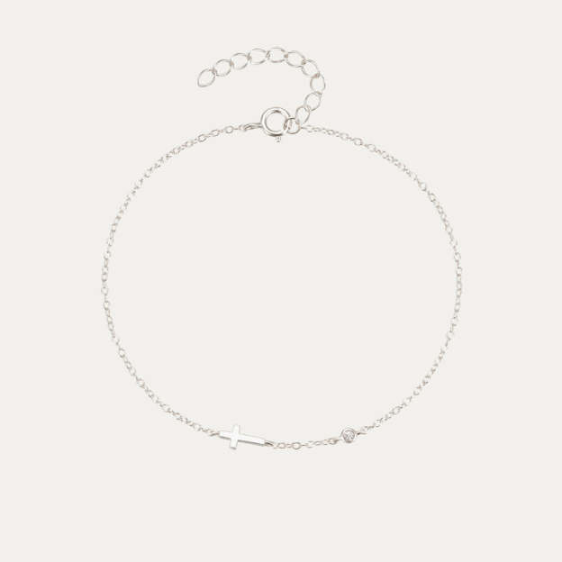 Olara 925 Sterling Silver Zircon Cross-shaped Pendant Women Daily Wear Chain Bracelet-Olarajewelry