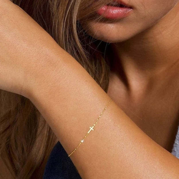 Olara 925 Sterling Silver Zircon Cross-shaped Pendant Women Daily Wear Chain Bracelet-Olarajewelry