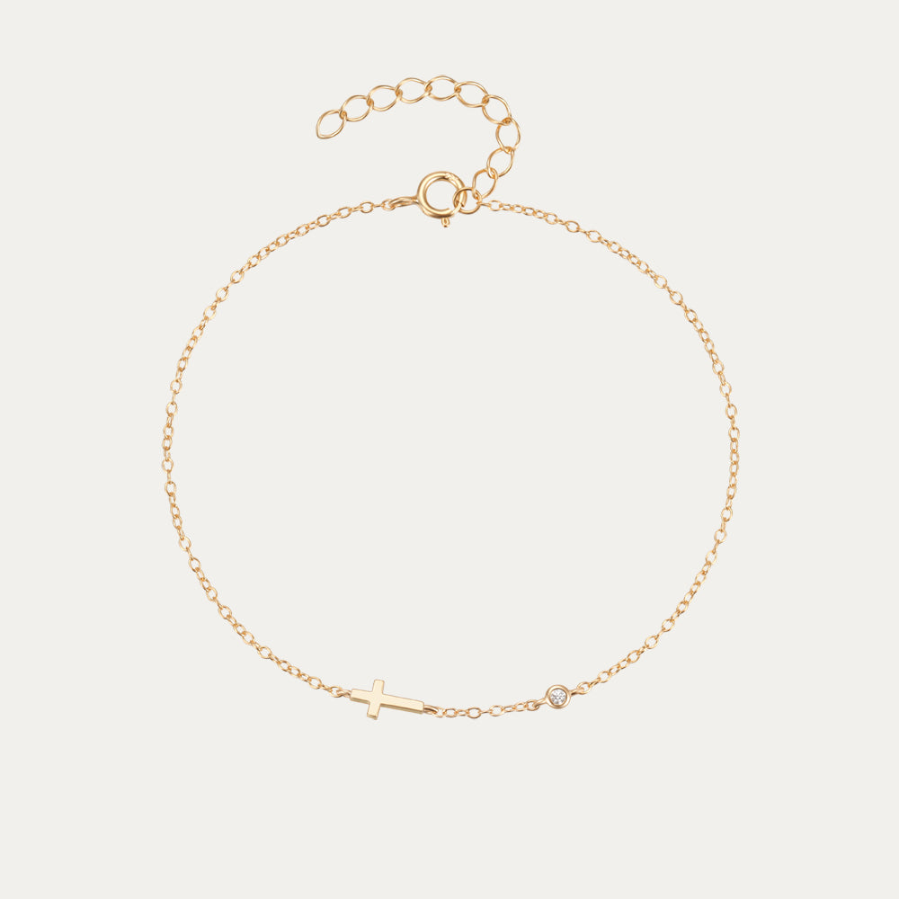 Olara 925 Sterling Silver Zircon Cross-shaped Pendant Women Daily Wear Chain Bracelet-Olarajewelry