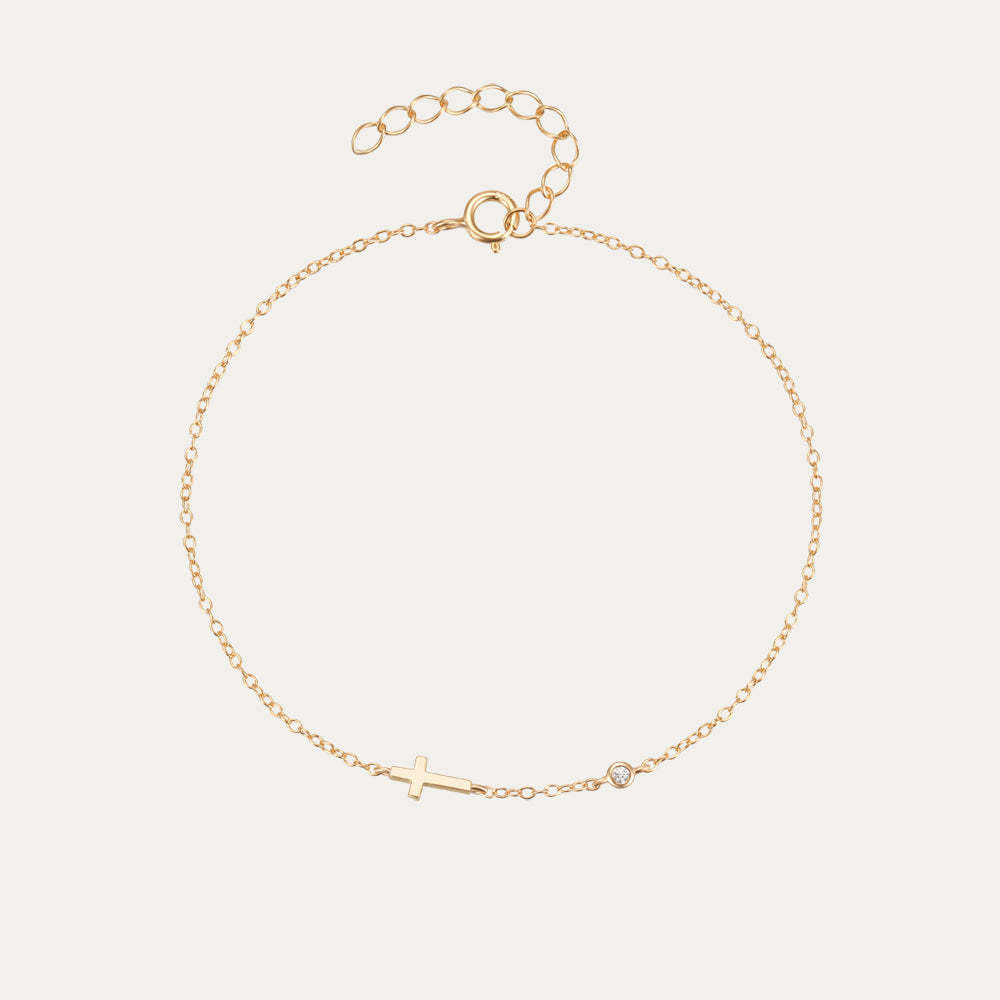 Olara 925 Sterling Silver Zircon Cross-shaped Pendant Women Daily Wear Chain Bracelet-Olarajewelry