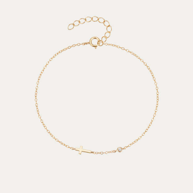 Olara 925 Sterling Silver Zircon Cross-shaped Pendant Women Daily Wear Chain Bracelet-Olarajewelry