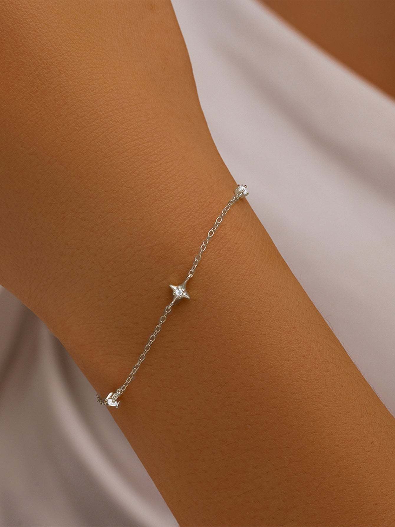 S925 Four Pointed Star Zircon Stacking Bracelet-Olarajewelry