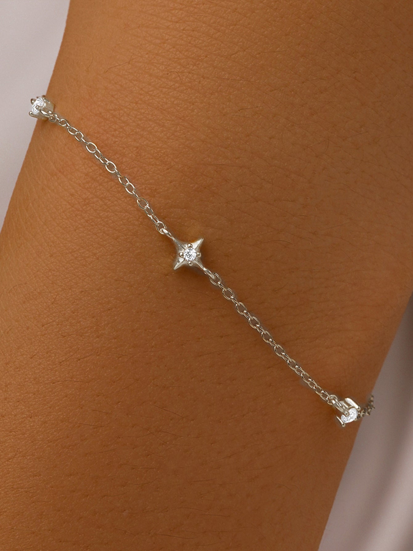 S925 Four Pointed Star Zircon Stacking Bracelet-Olarajewelry