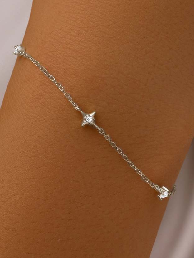 S925 Four Pointed Star Zircon Stacking Bracelet-Olarajewelry