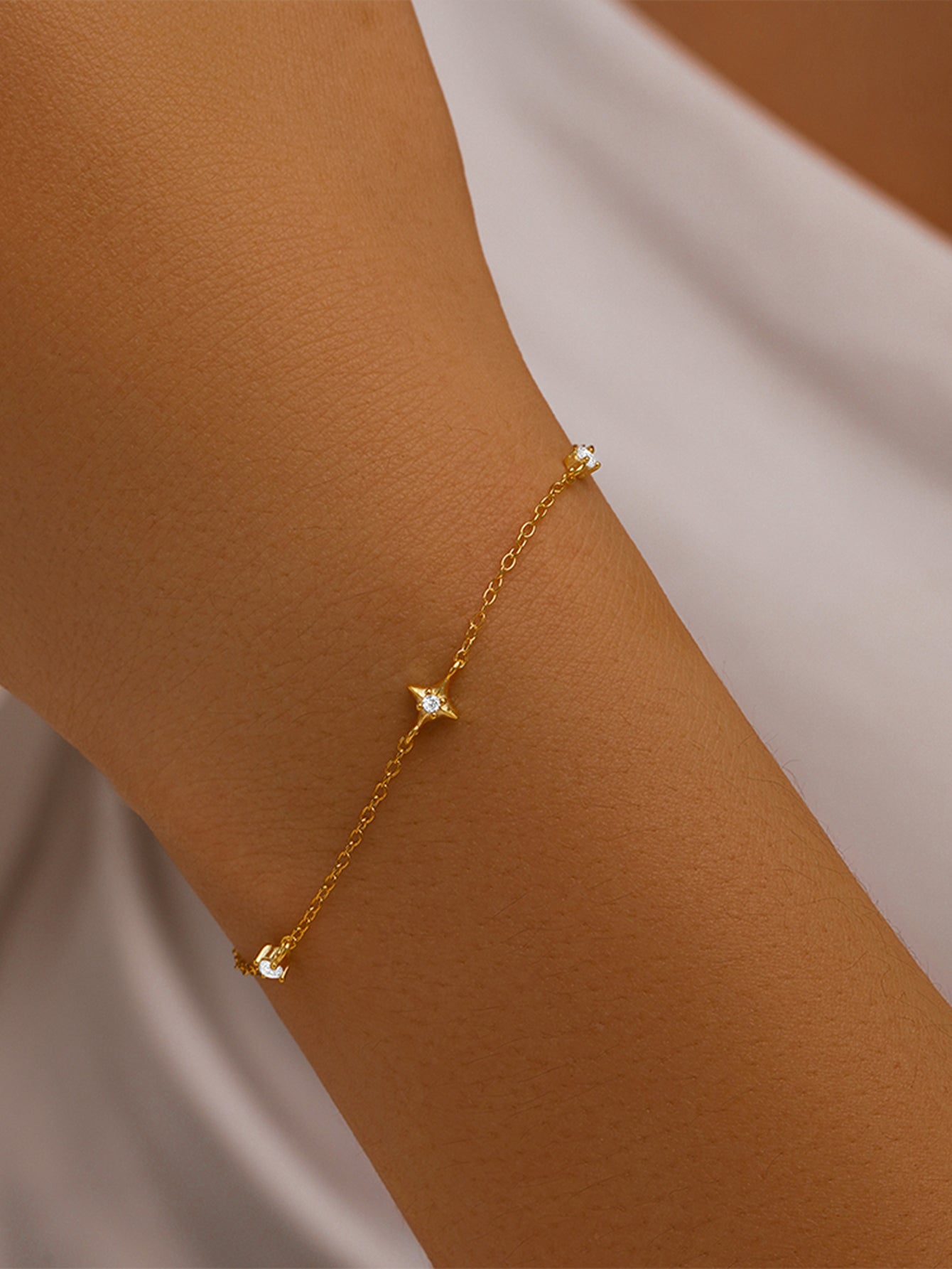 S925 Four Pointed Star Zircon Stacking Bracelet-Olarajewelry