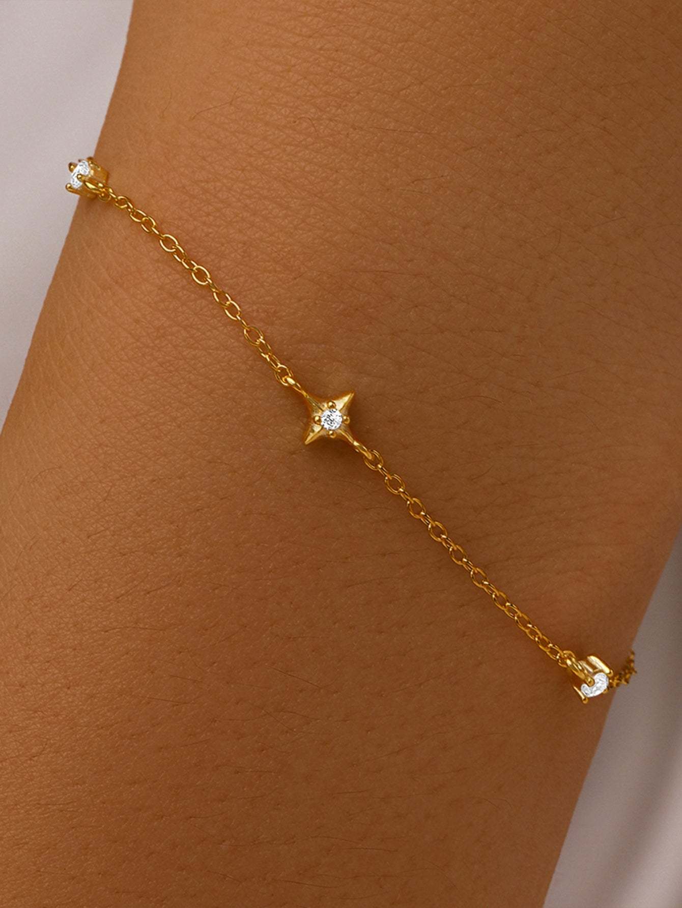 S925 Four Pointed Star Zircon Stacking Bracelet-Olarajewelry