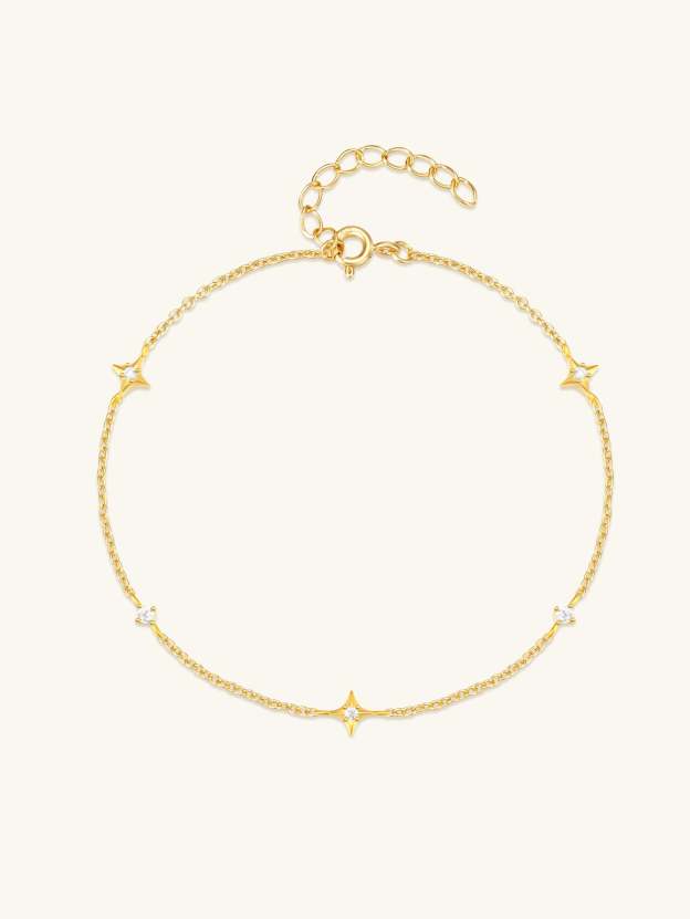 S925 Four Pointed Star Zircon Stacking Bracelet-Olarajewelry