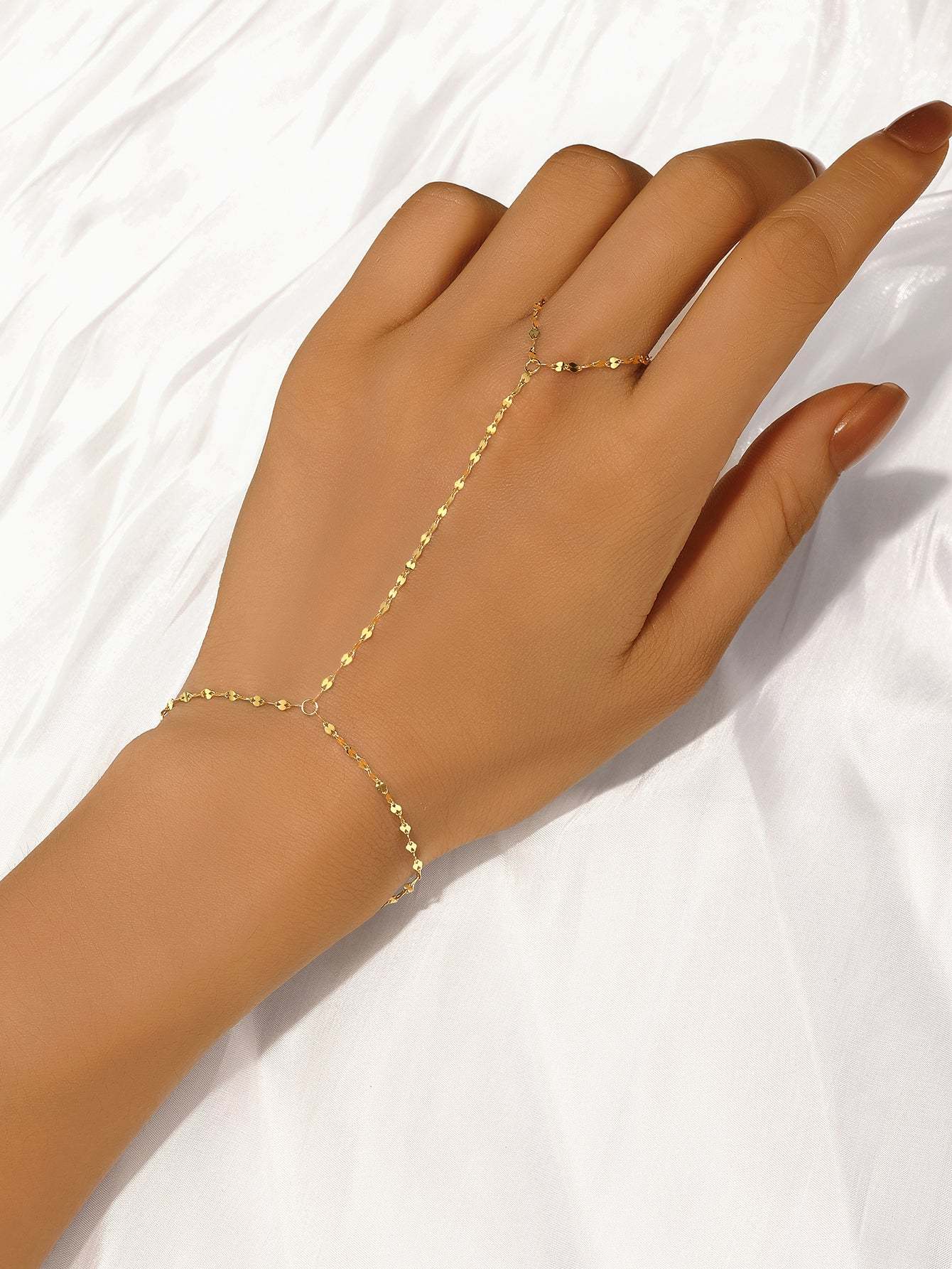 S925 Moodear Dainty Gold Ring Hand Chain Bracelet-Olarajewelry