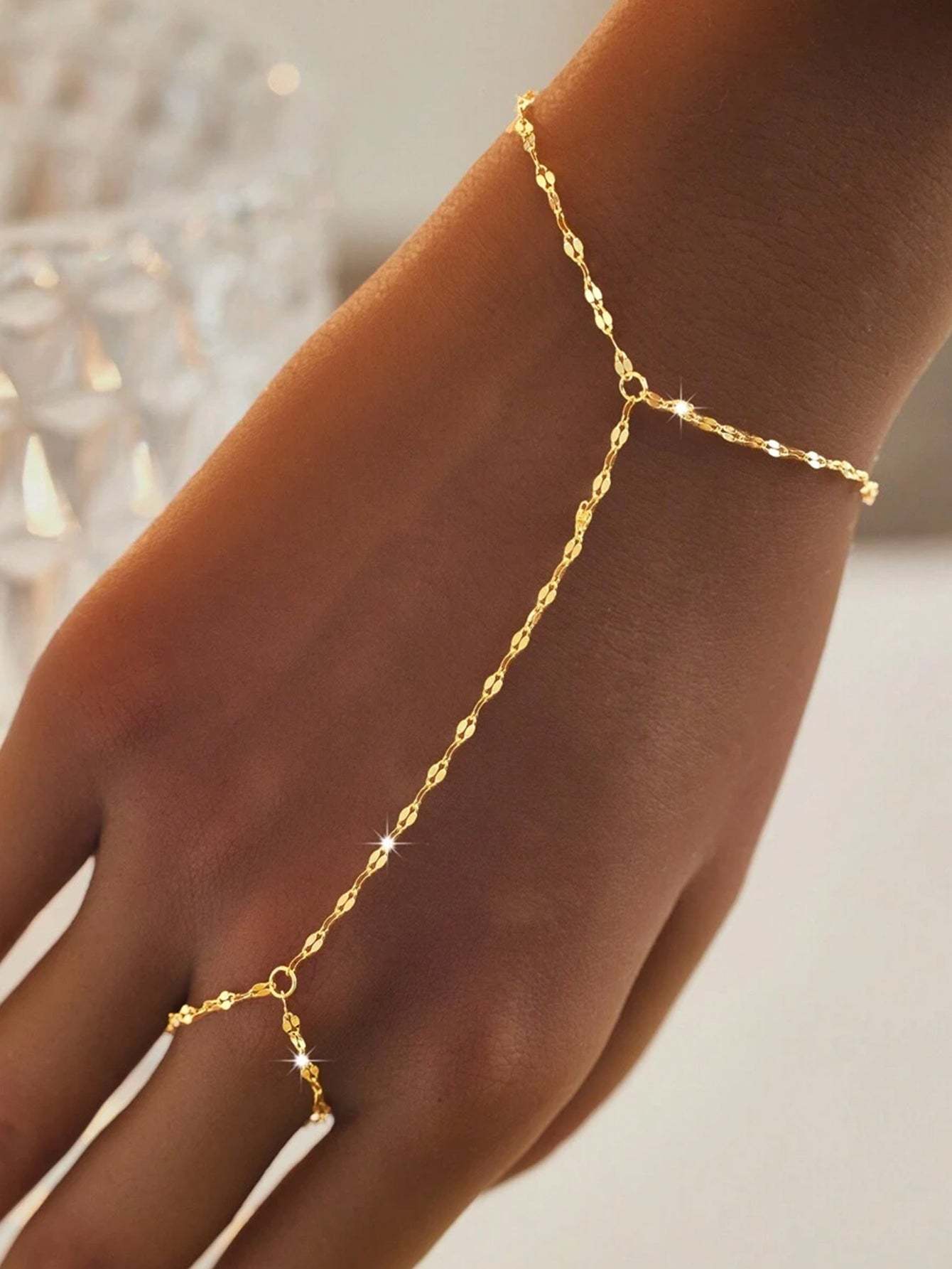 S925 Moodear Dainty Gold Ring Hand Chain Bracelet-Olarajewelry