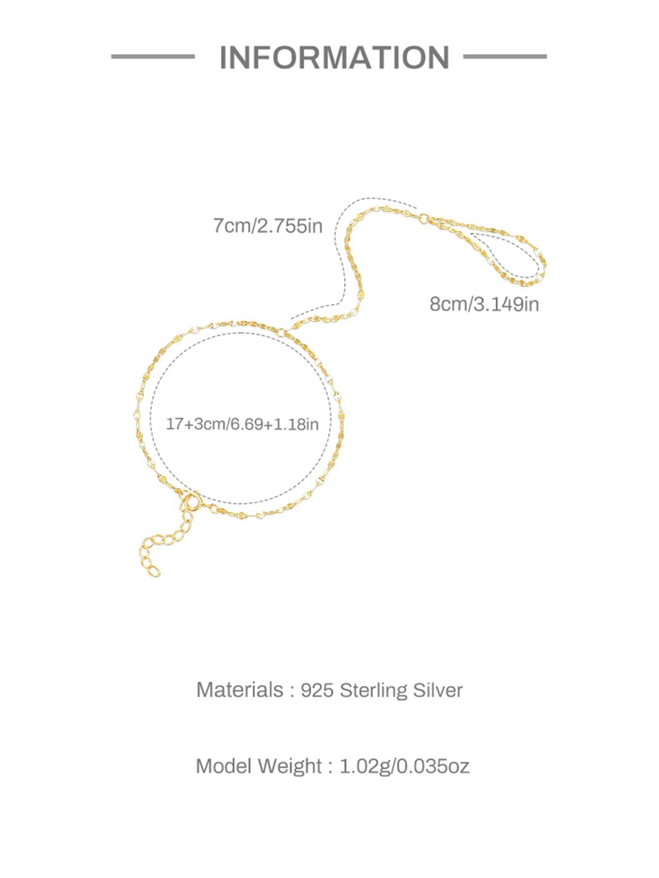 S925 Moodear Dainty Gold Ring Hand Chain Bracelet-Olarajewelry