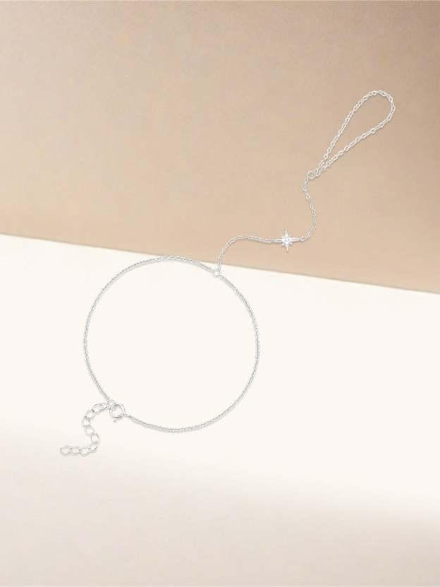 S925 Shining Pentagram Ring Hand Chain Bracelet-Olarajewelry