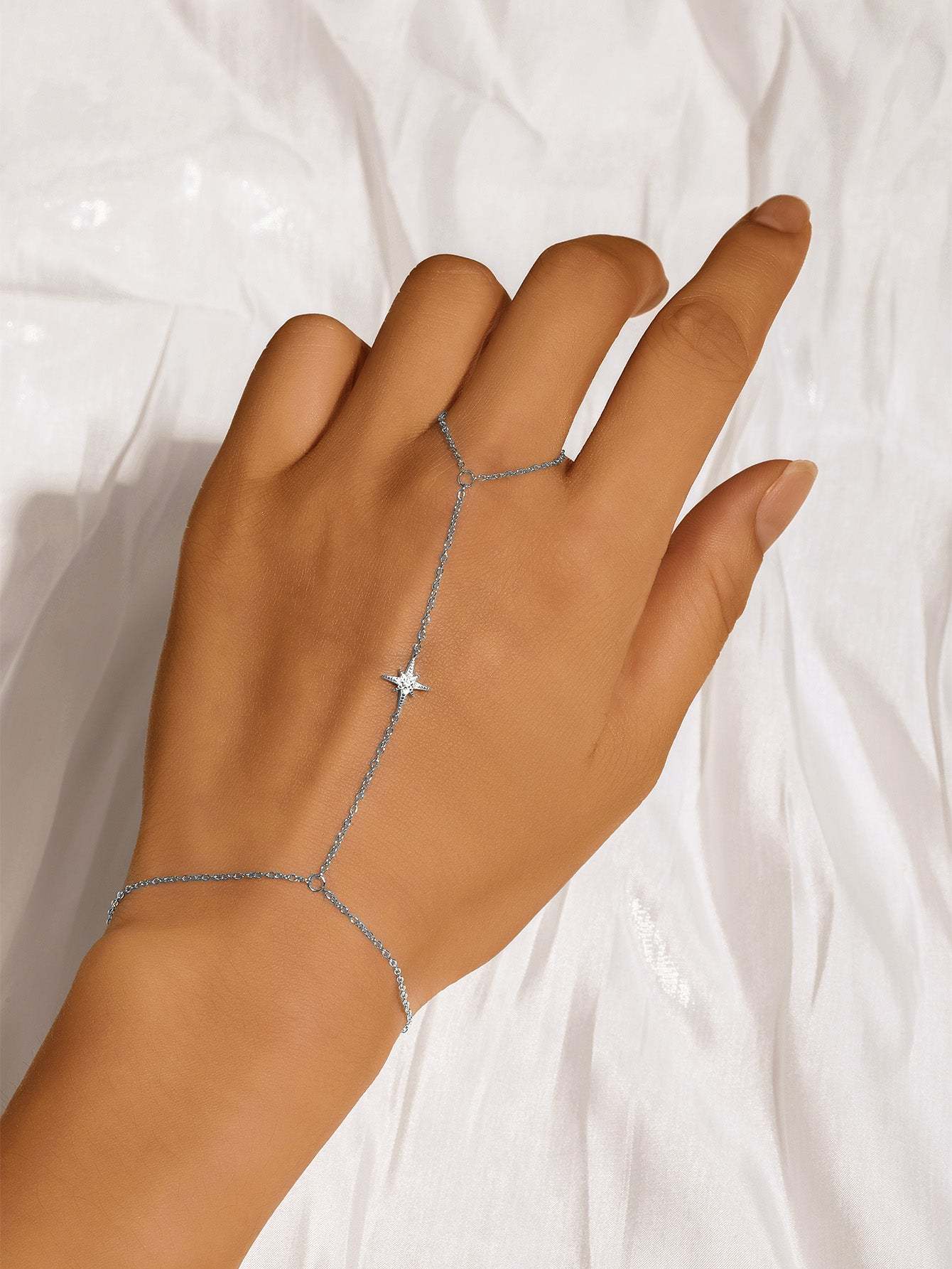 S925 Shining Pentagram Ring Hand Chain Bracelet-Olarajewelry
