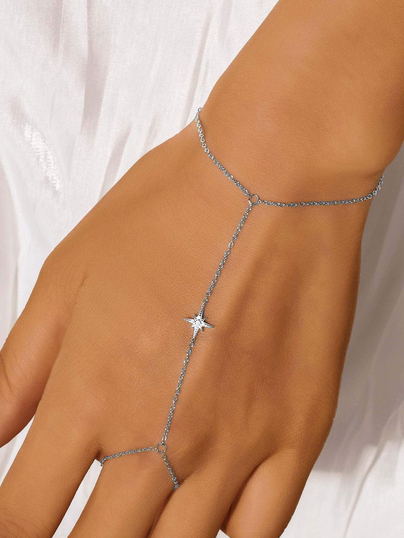 S925 Shining Pentagram Ring Hand Chain Bracelet-Olarajewelry