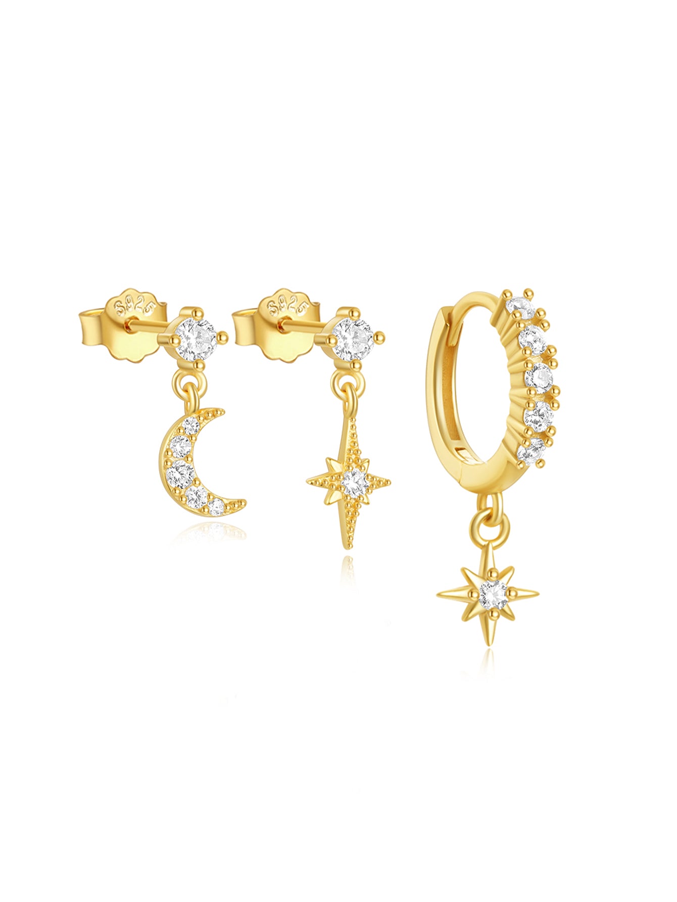 Olara Fashion Design Star Moon 3 Piece Set Earrings-Olarajewelry