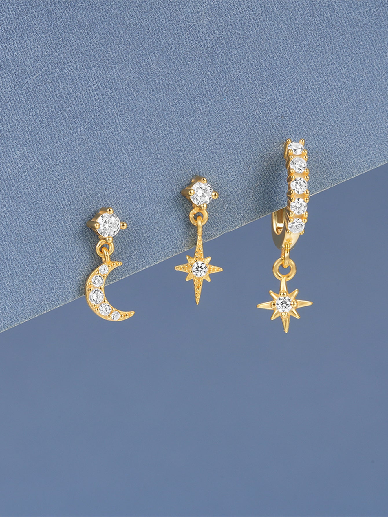 Olara Fashion Design Star Moon 3 Piece Set Earrings-Olarajewelry
