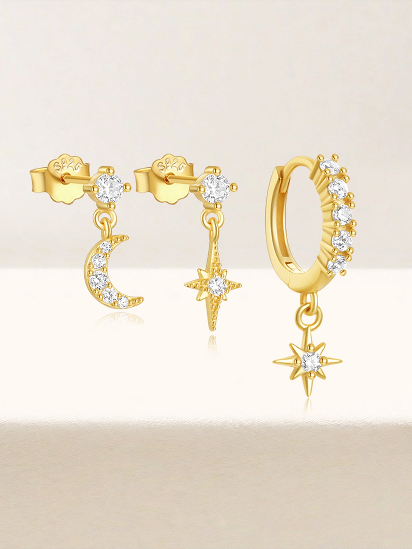 Olara Fashion Design Star Moon 3 Piece Set Earrings-Olarajewelry