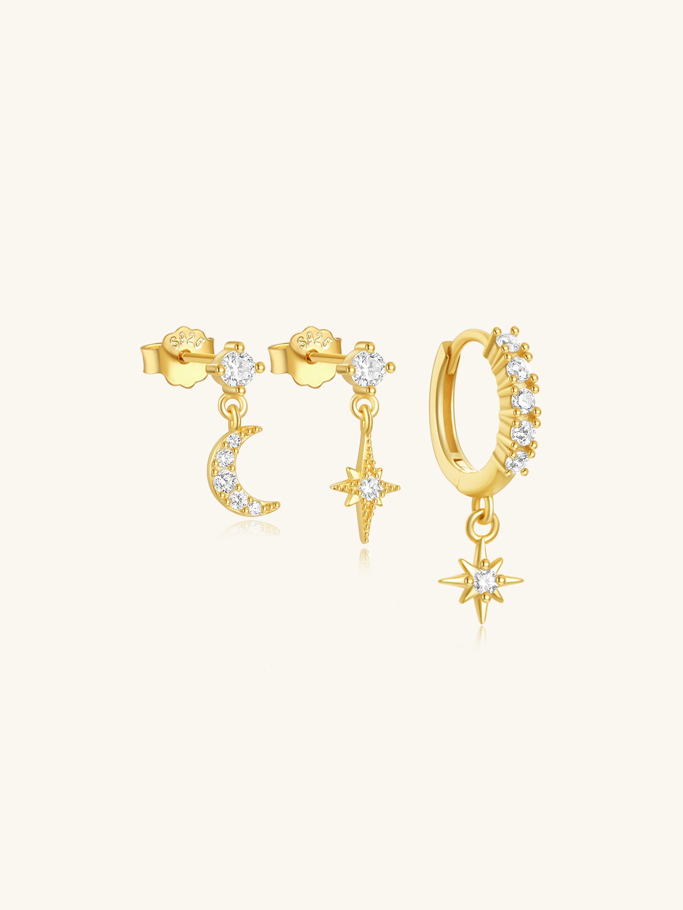 Olara Fashion Design Star Moon 3 Piece Set Earrings-Olarajewelry