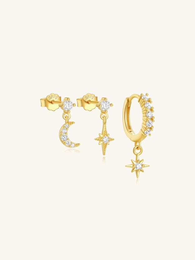 Olara Fashion Design Star Moon 3 Piece Set Earrings-Olarajewelry