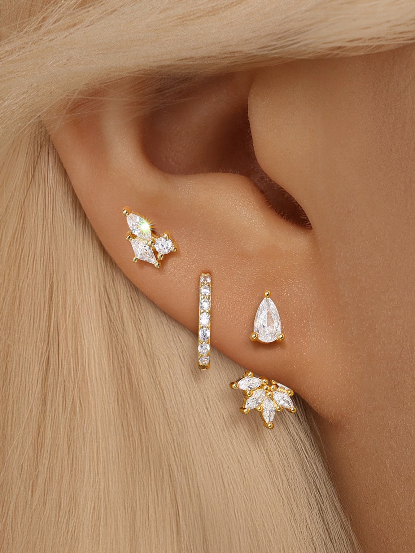 S925 Flower Teardrop Zirconia Combo Earring Series-Olarajewelry