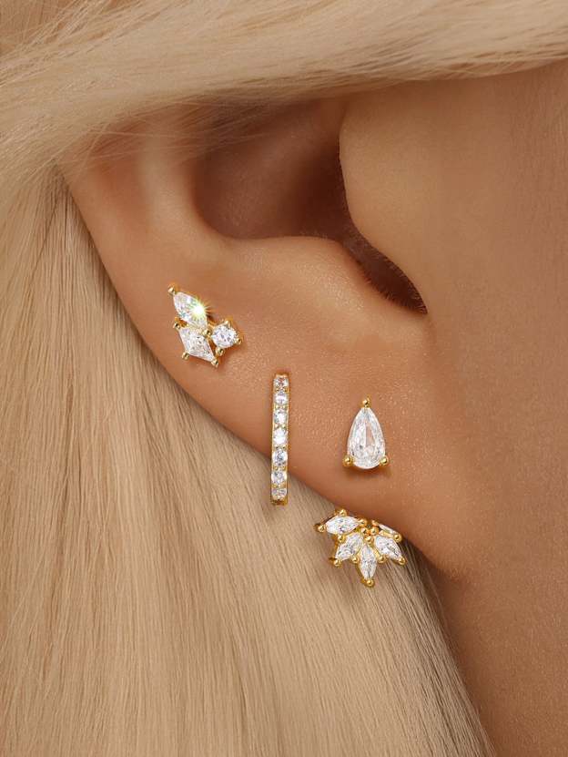 S925 Flower Teardrop Zirconia Combo Earring Series-Olarajewelry