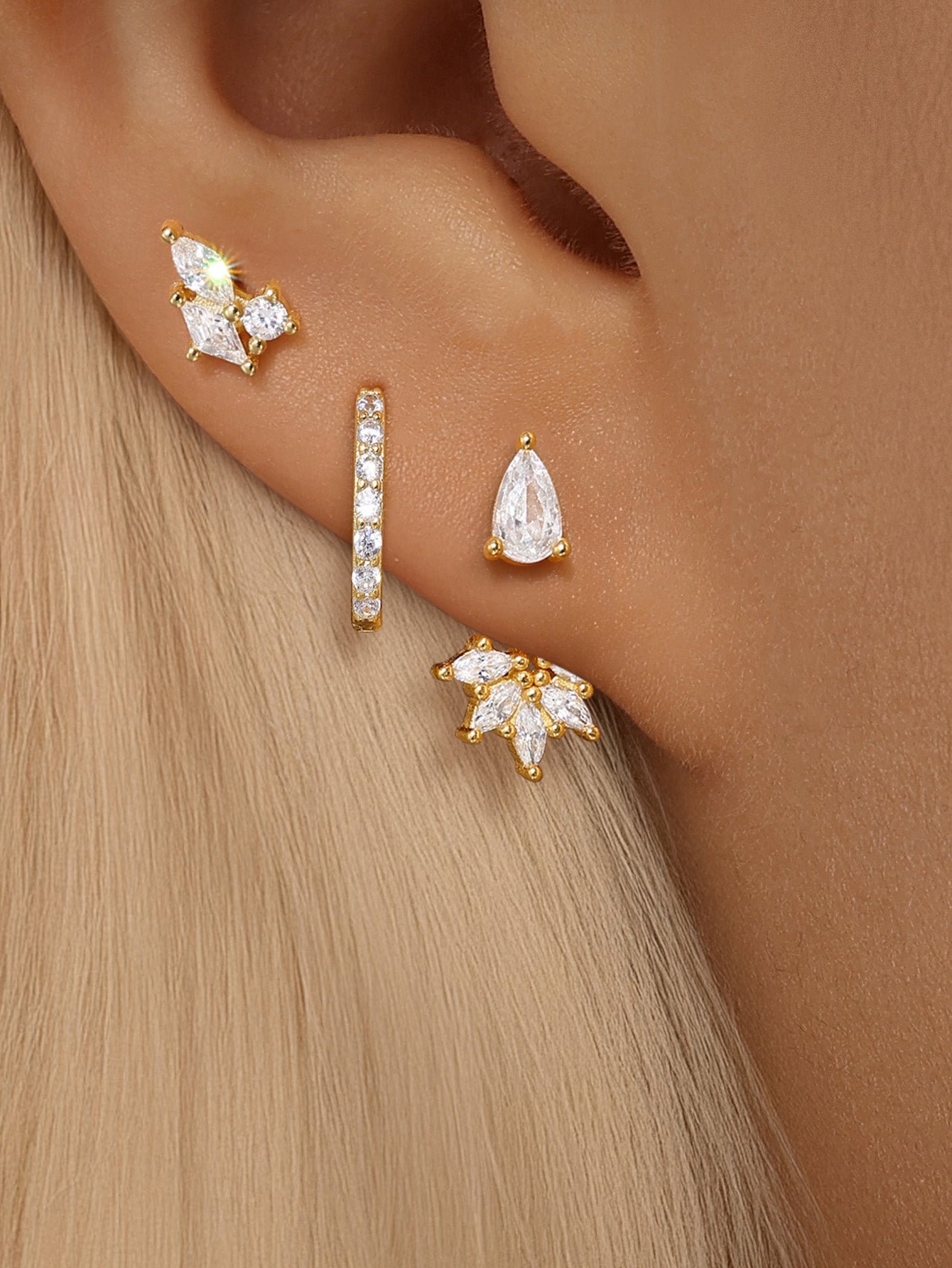 S925 Flower Teardrop Zirconia Combo Earring Series-Olarajewelry