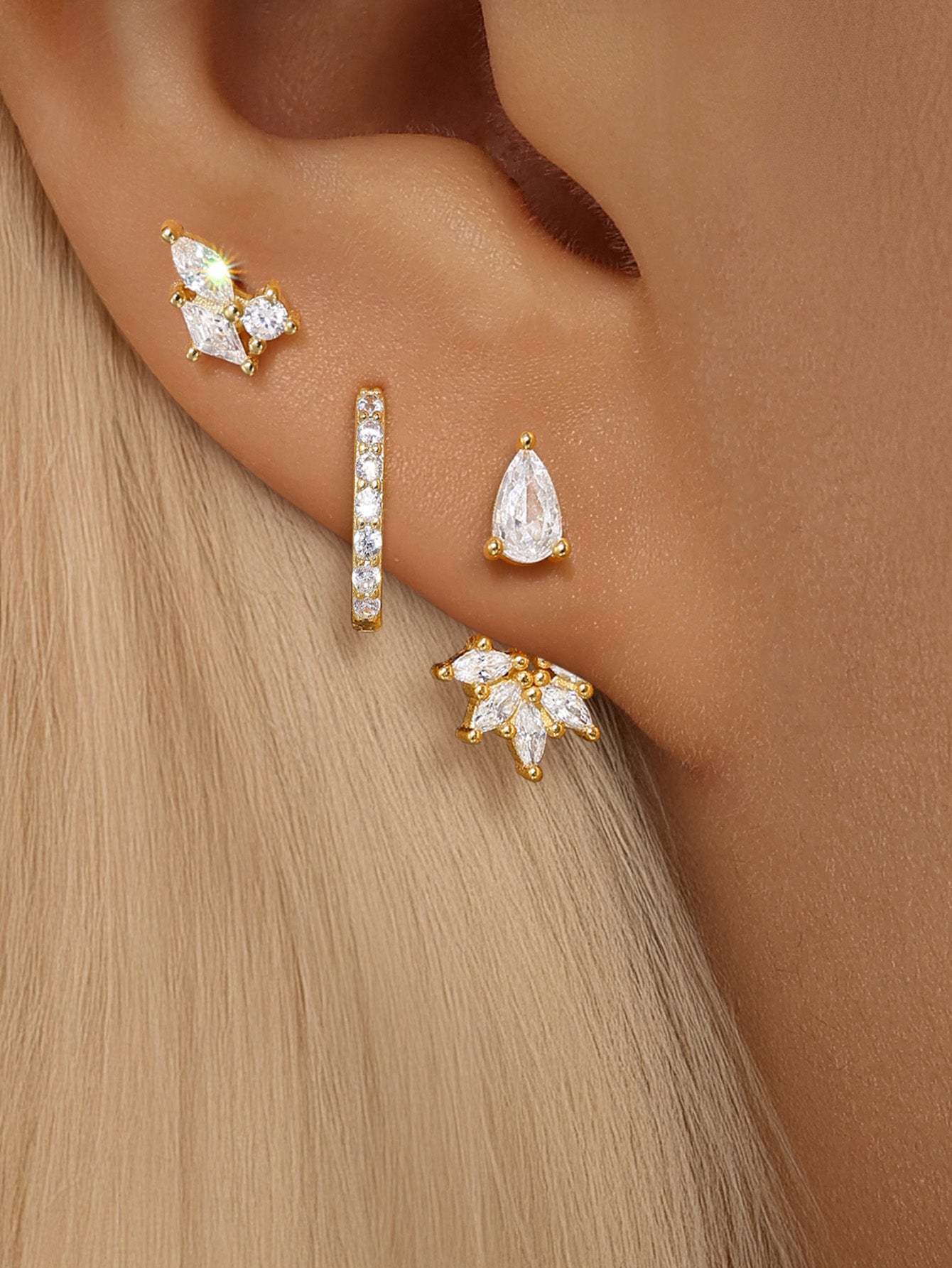 S925 Flower Teardrop Zirconia Combo Earring Series-Olarajewelry