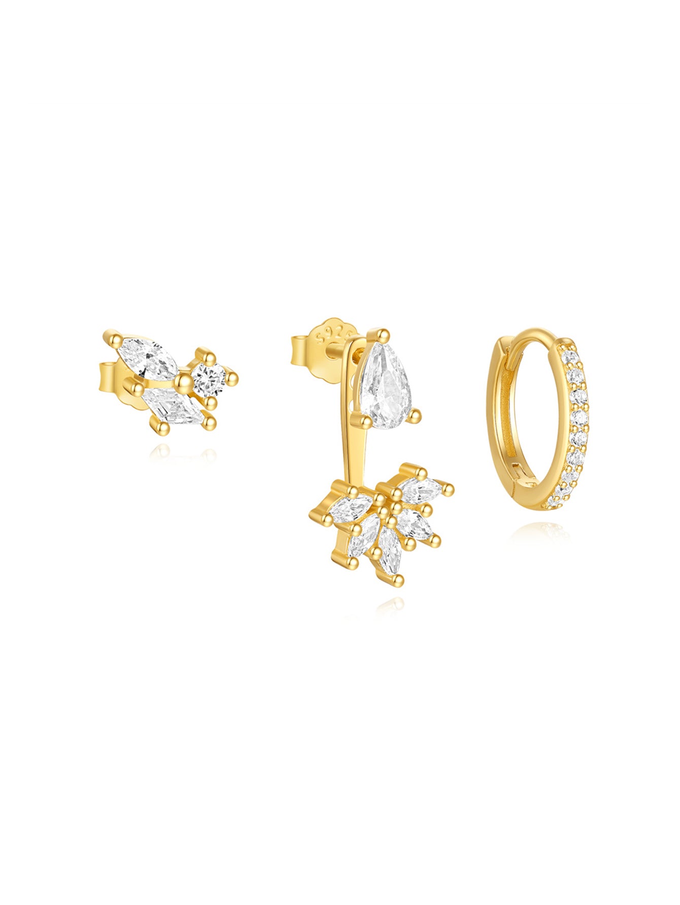 S925 Flower Teardrop Zirconia Combo Earring Series-Olarajewelry