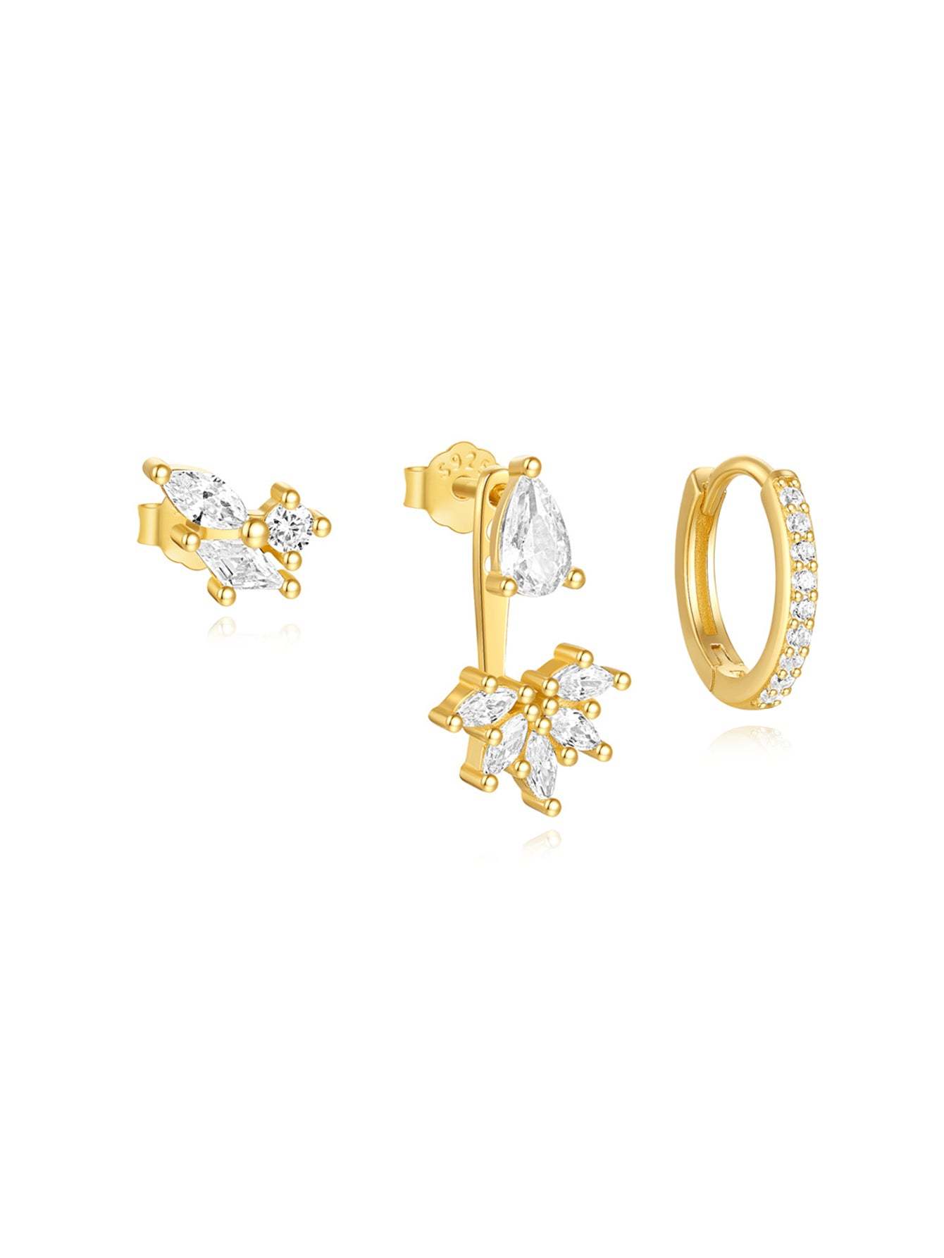 S925 Flower Teardrop Zirconia Combo Earring Series-Olarajewelry