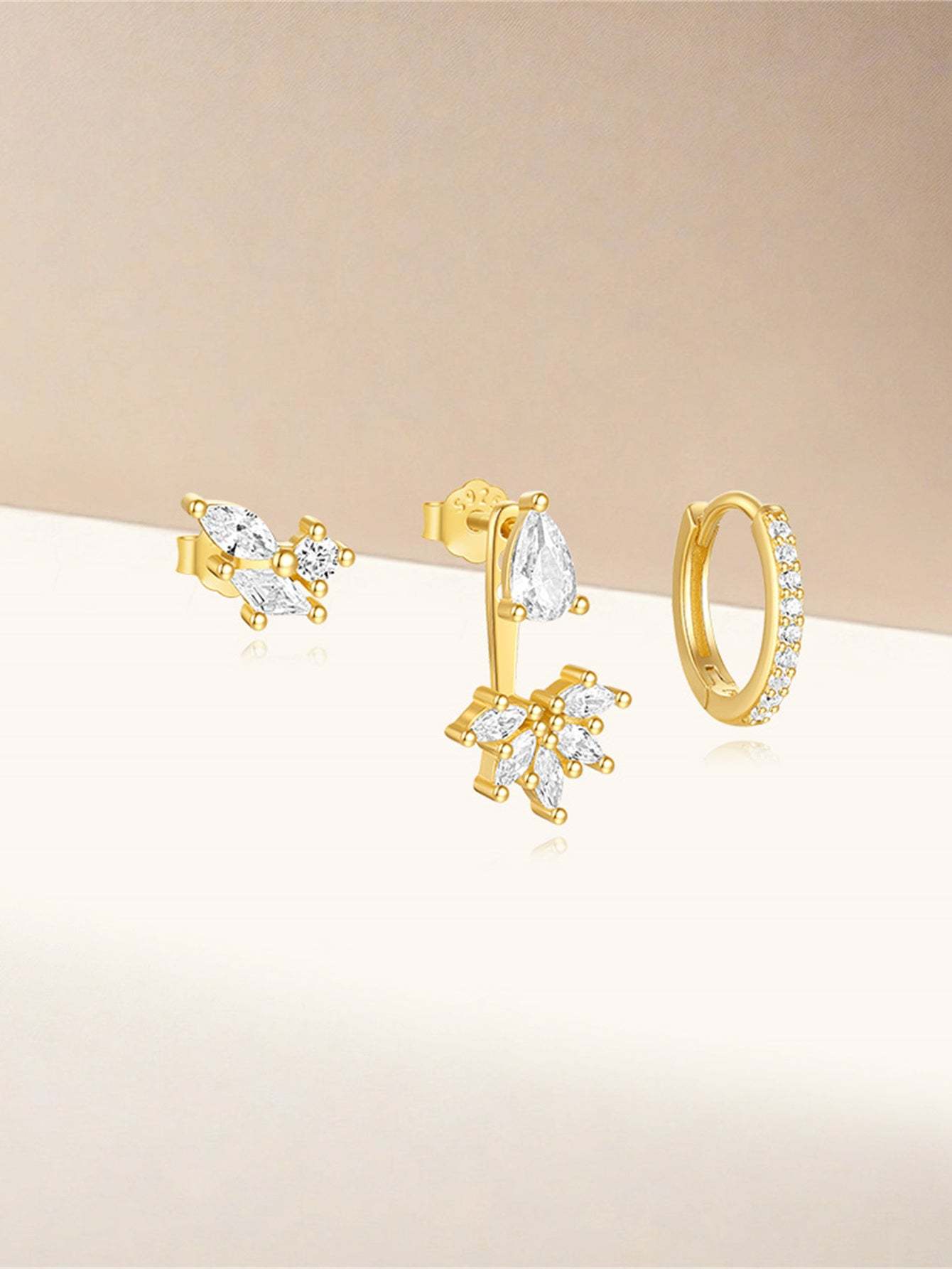 S925 Flower Teardrop Zirconia Combo Earring Series-Olarajewelry