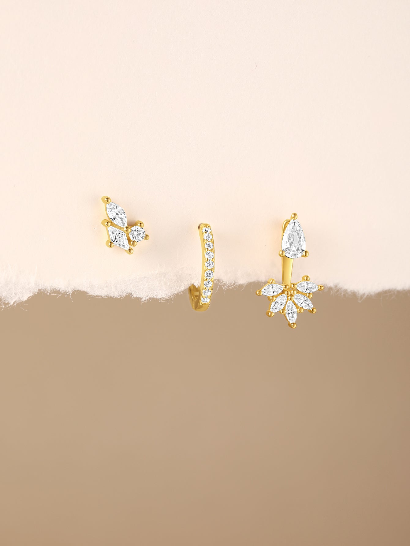 S925 Flower Teardrop Zirconia Combo Earring Series-Olarajewelry