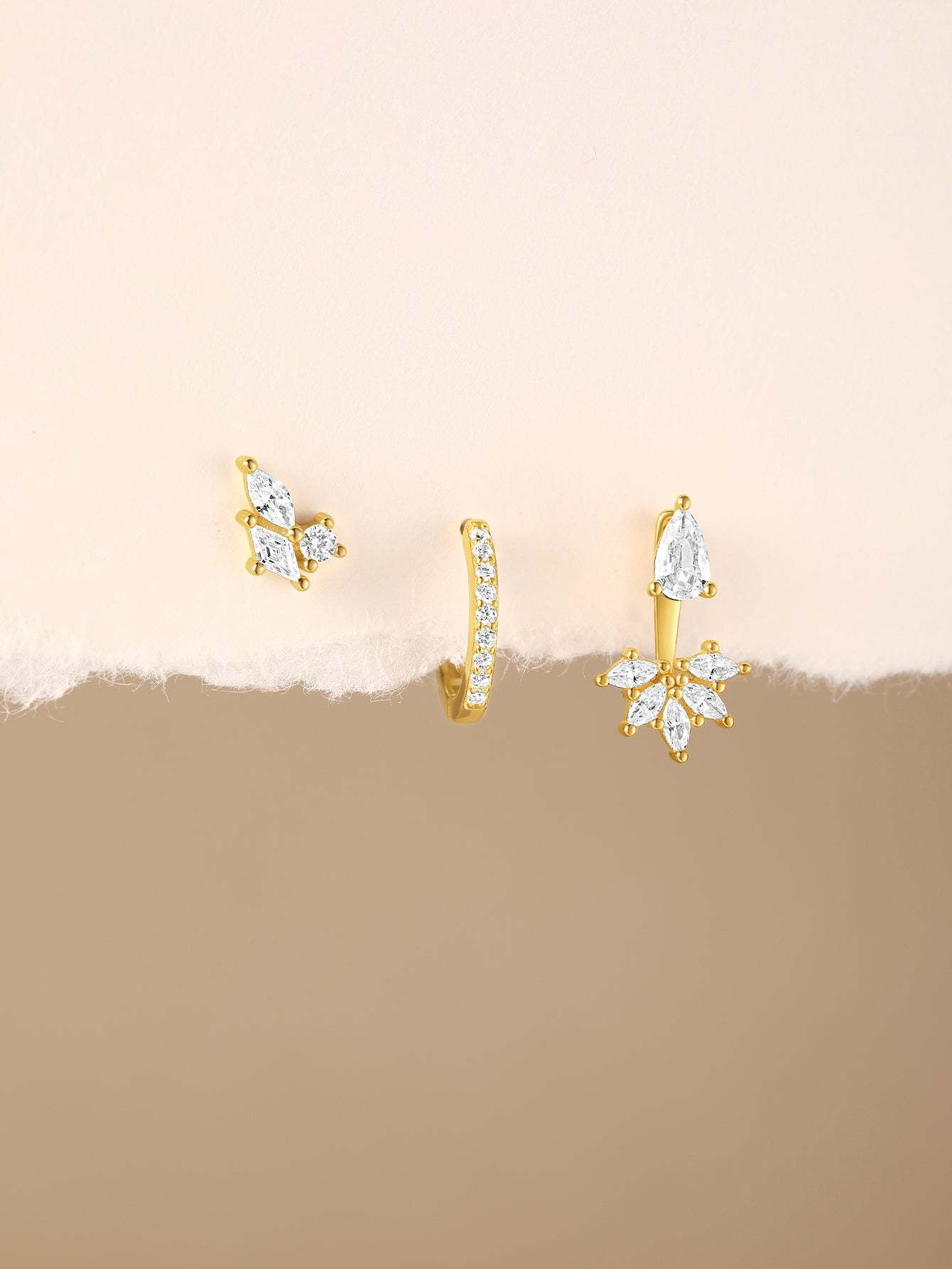 S925 Flower Teardrop Zirconia Combo Earring Series-Olarajewelry
