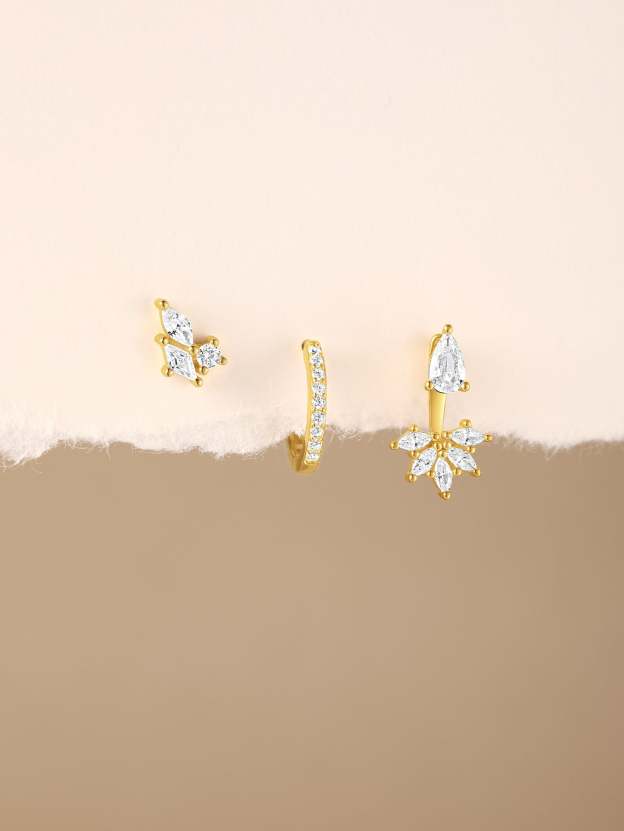 S925 Flower Teardrop Zirconia Combo Earring Series-Olarajewelry