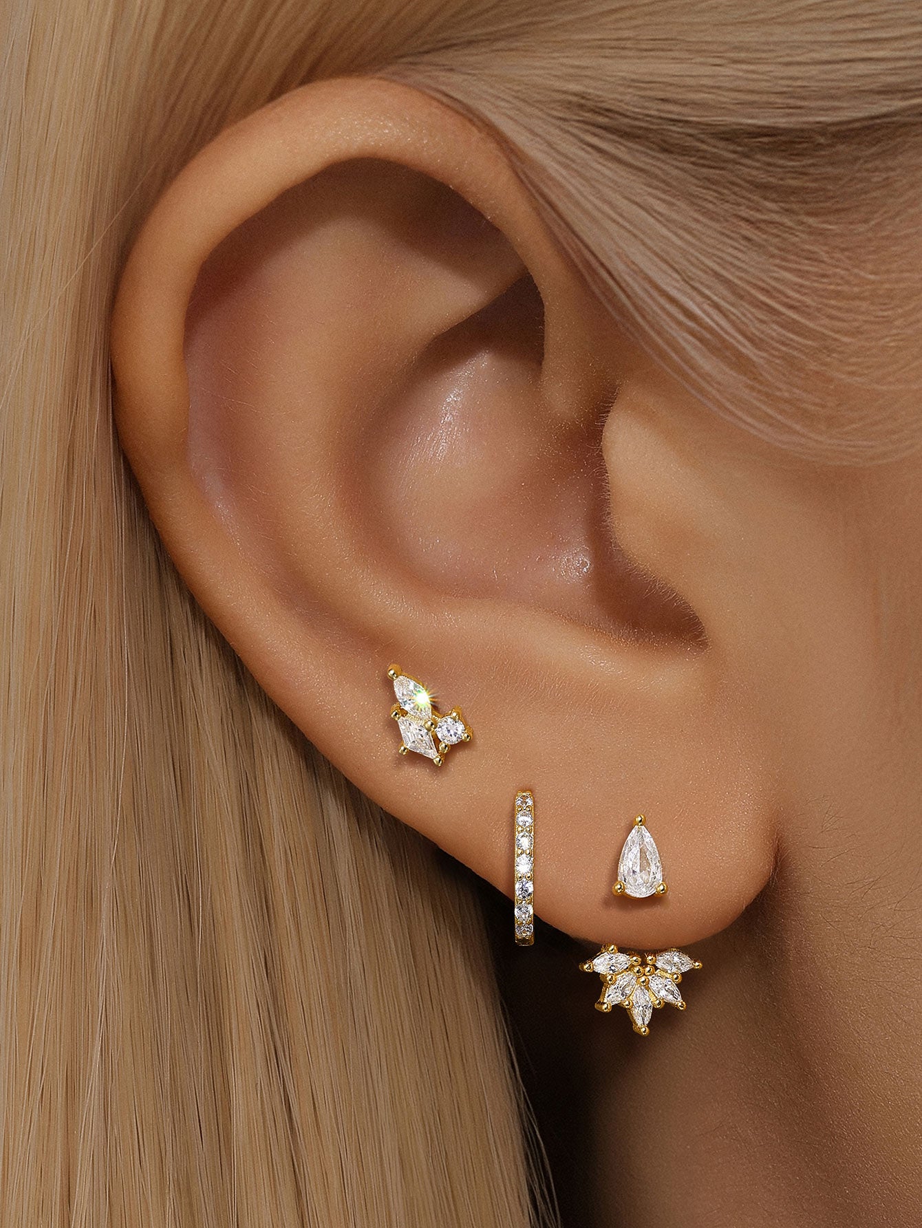 S925 Flower Teardrop Zirconia Combo Earring Series-Olarajewelry