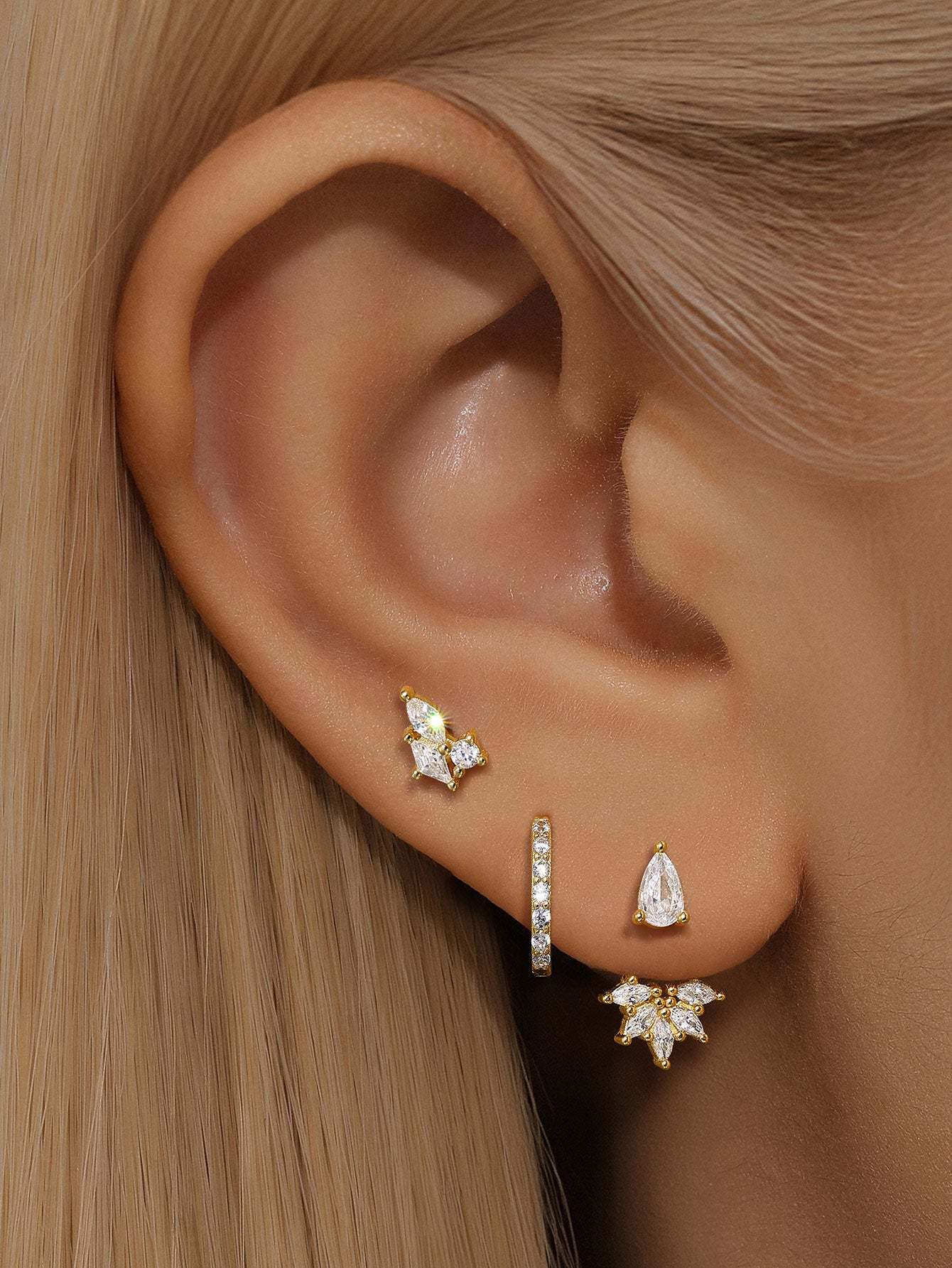 S925 Flower Teardrop Zirconia Combo Earring Series-Olarajewelry