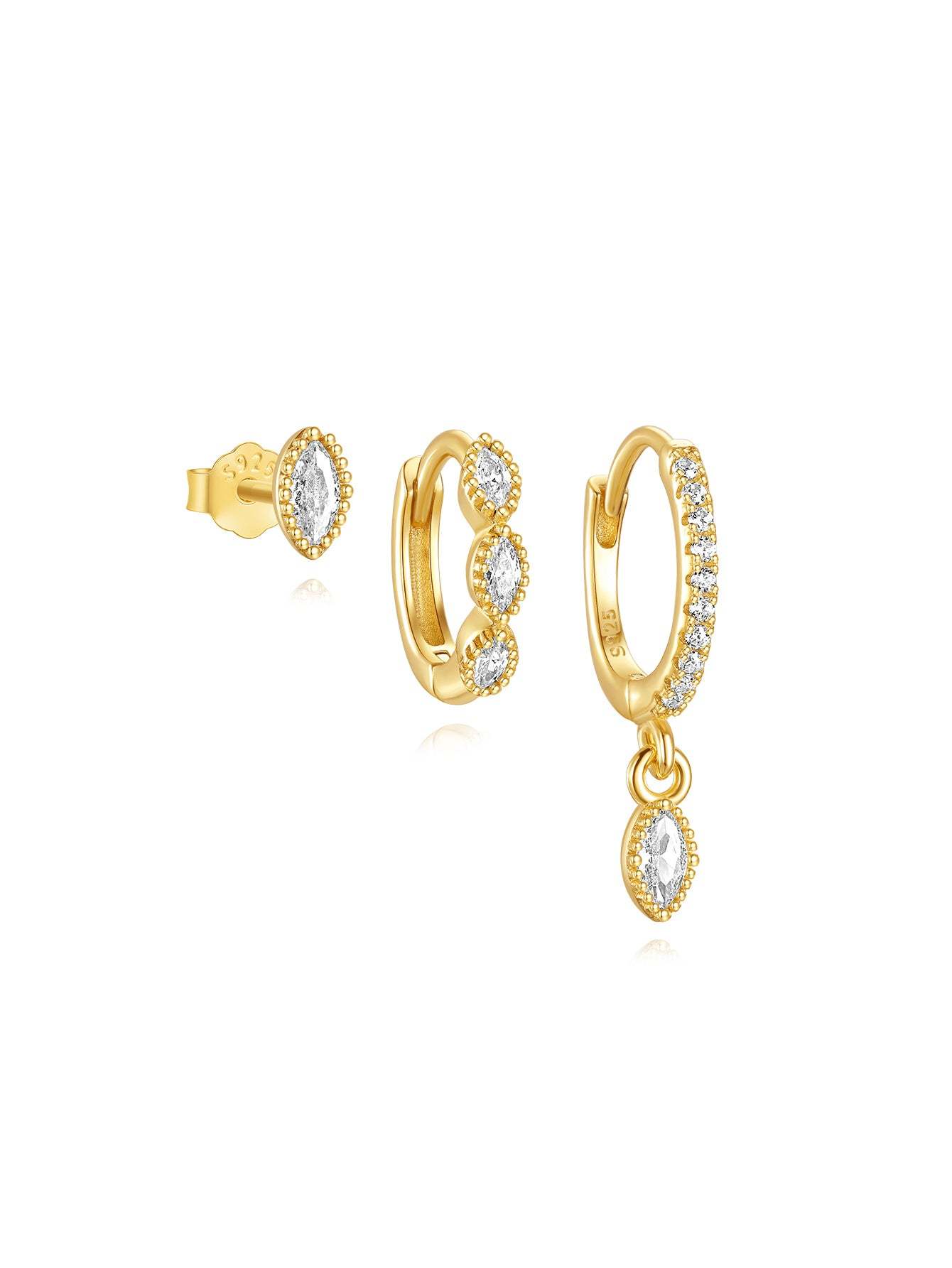 S925 Horse Eye Zirconia Bead Edge Elegant Sparkling Earring Series-Olarajewelry
