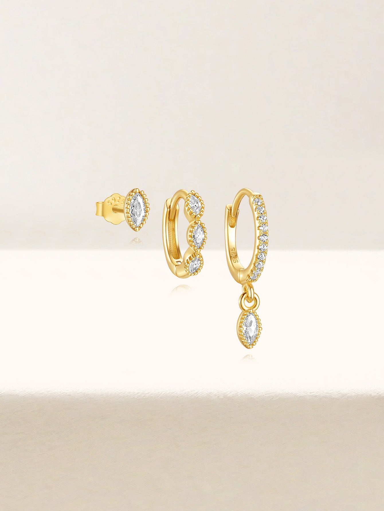S925 Horse Eye Zirconia Bead Edge Elegant Sparkling Earring Series-Olarajewelry