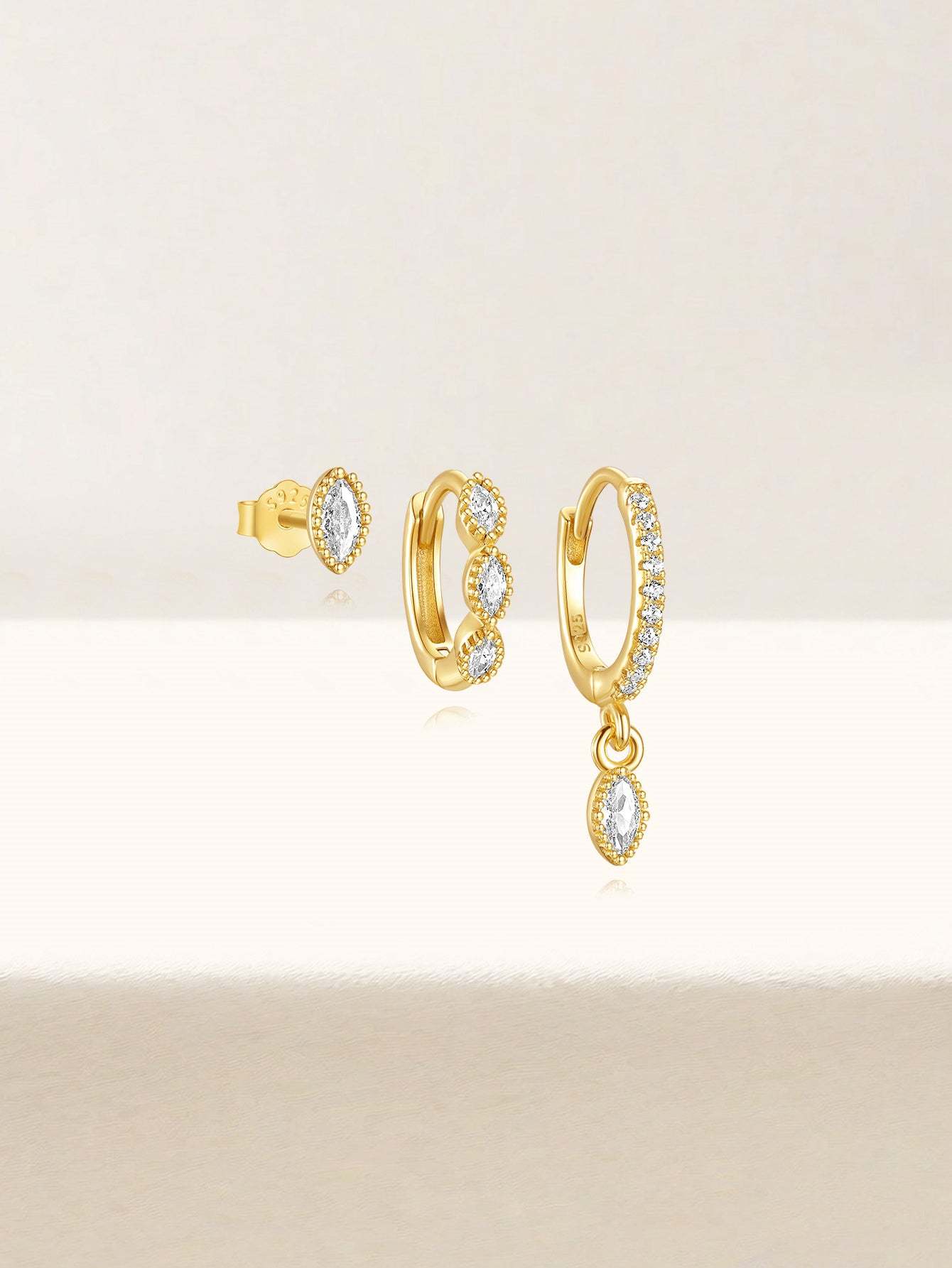 S925 Horse Eye Zirconia Bead Edge Elegant Sparkling Earring Series-Olarajewelry