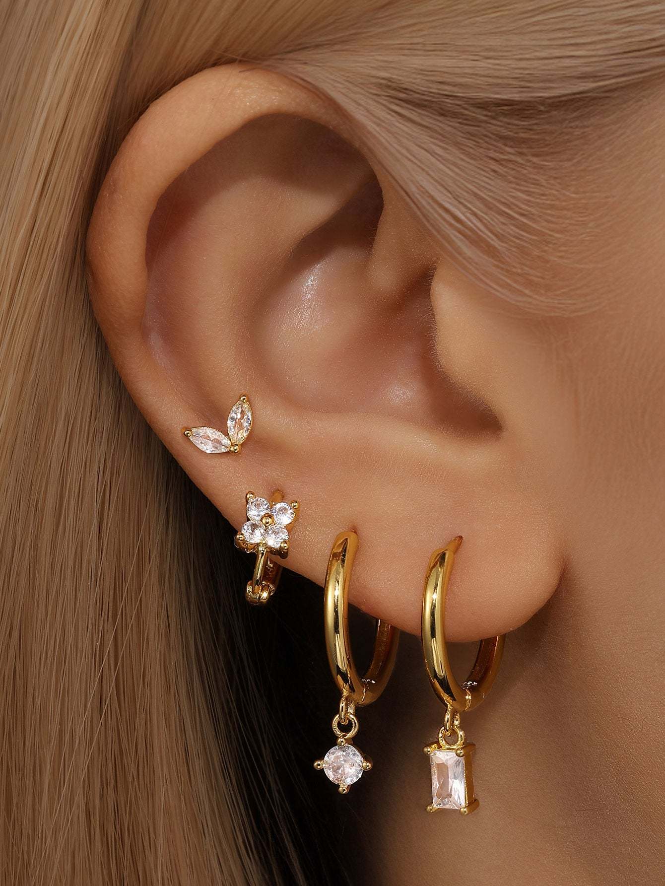 S925 Simple Zircon Hoop Drop Earring Set-Olarajewelry