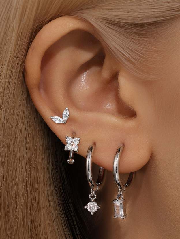 S925 Simple Zircon Hoop Drop Earring Set-Olarajewelry