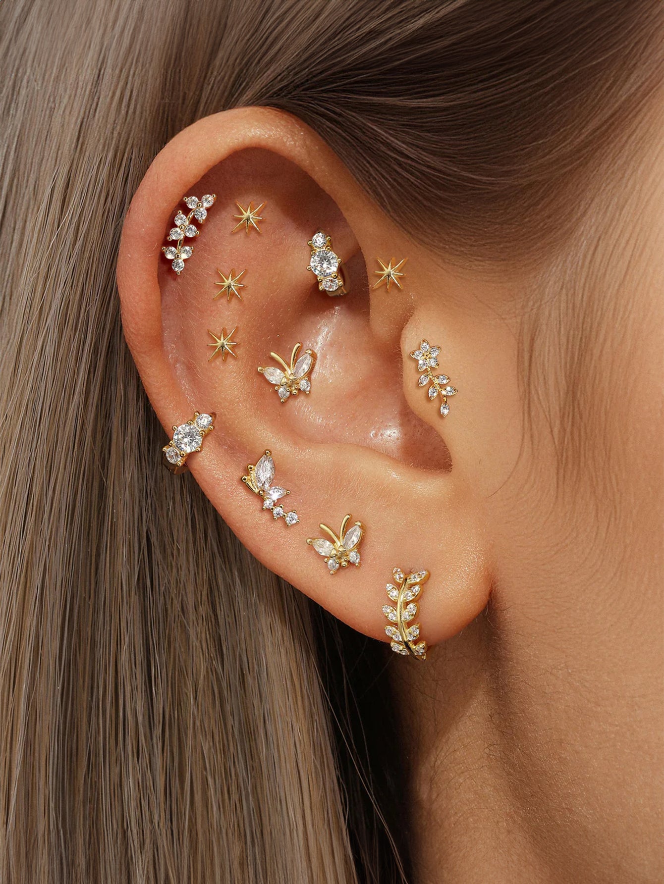 S925  Butterfly Flower Zirconia Pierced Earrings-Olarajewelry
