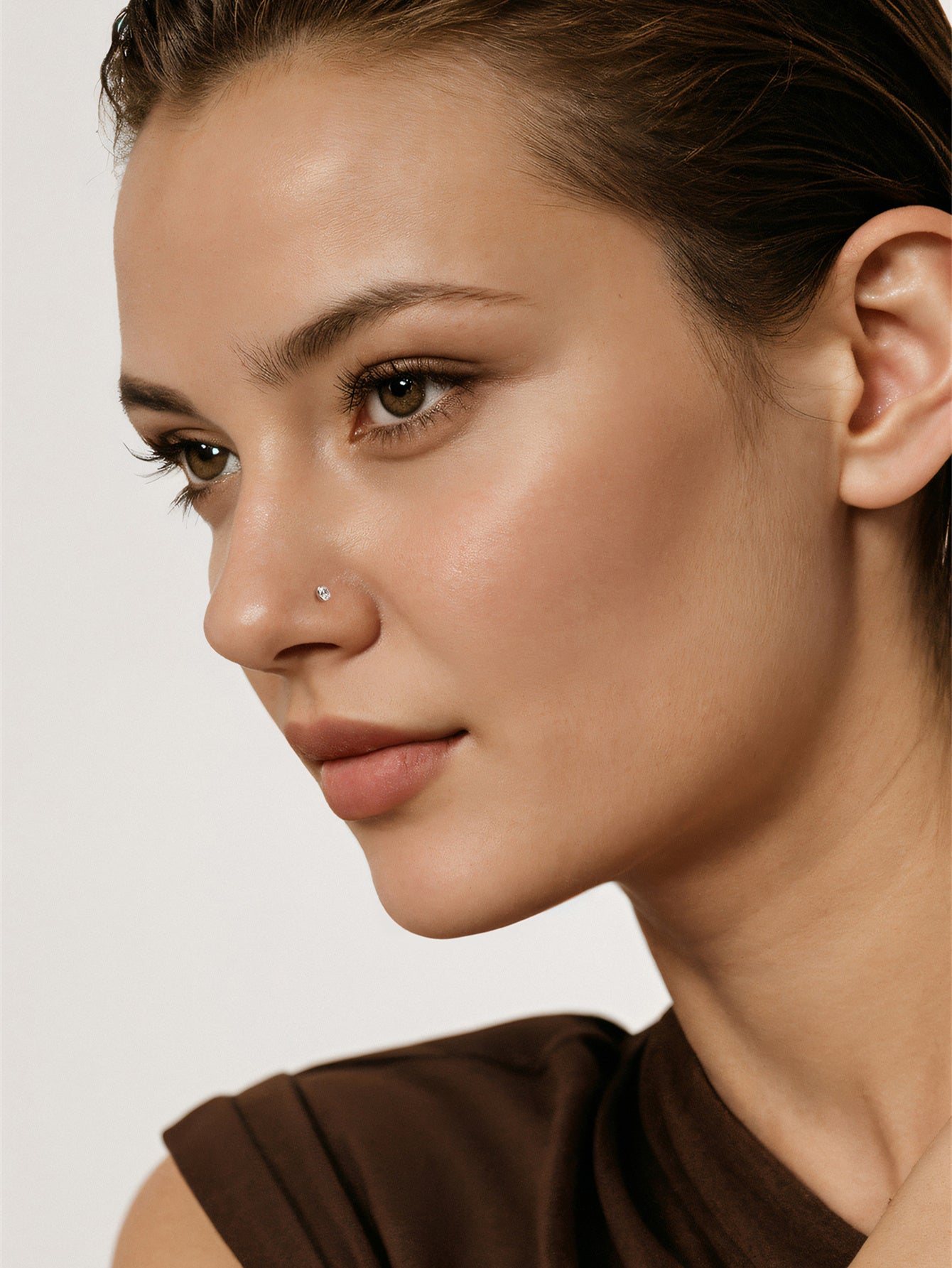 G23 Titanium L-Shape Classic Zircon  Nose Stud-Olarajewelry