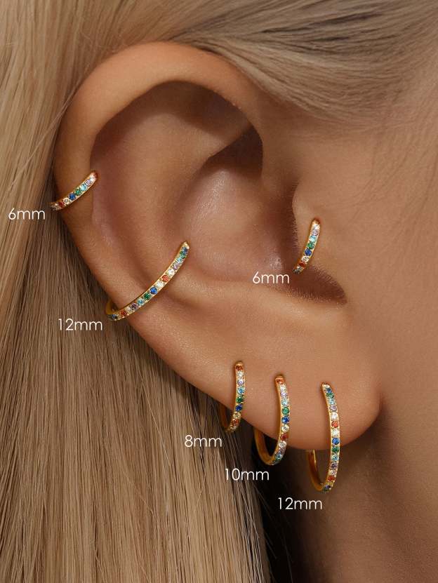 Titanium Waterproof Multiple Sizes 5A CZ Colourful Cartilage Hoop 16g-Olarajewelry